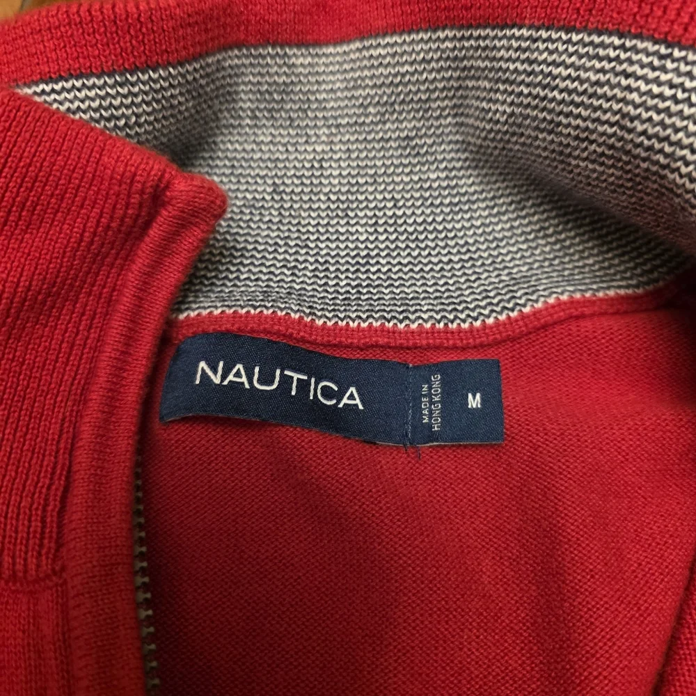Nautica Men's Red Quarter Zip Sweater Size M